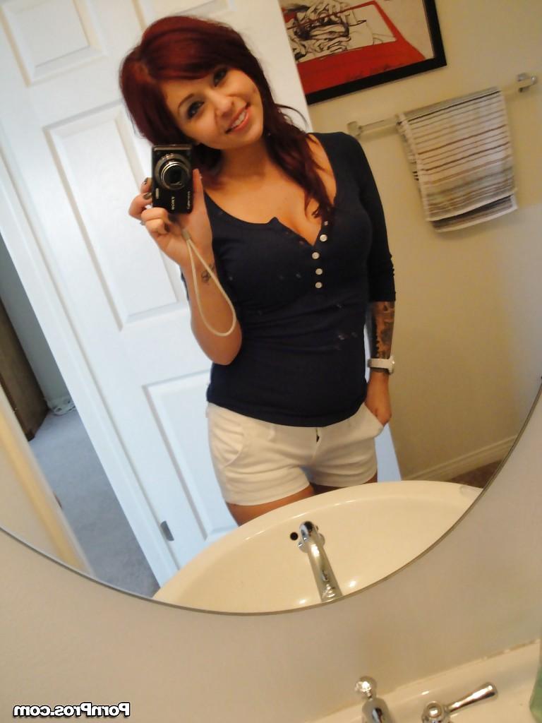16P Young redhead cutie Madelyn Manroe taking naked selfies in mirror