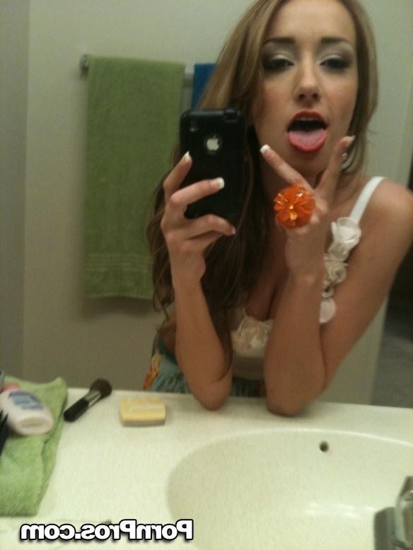 14P Teen cutie Victoria Rae Black taking naked selfies in bathroom mirror