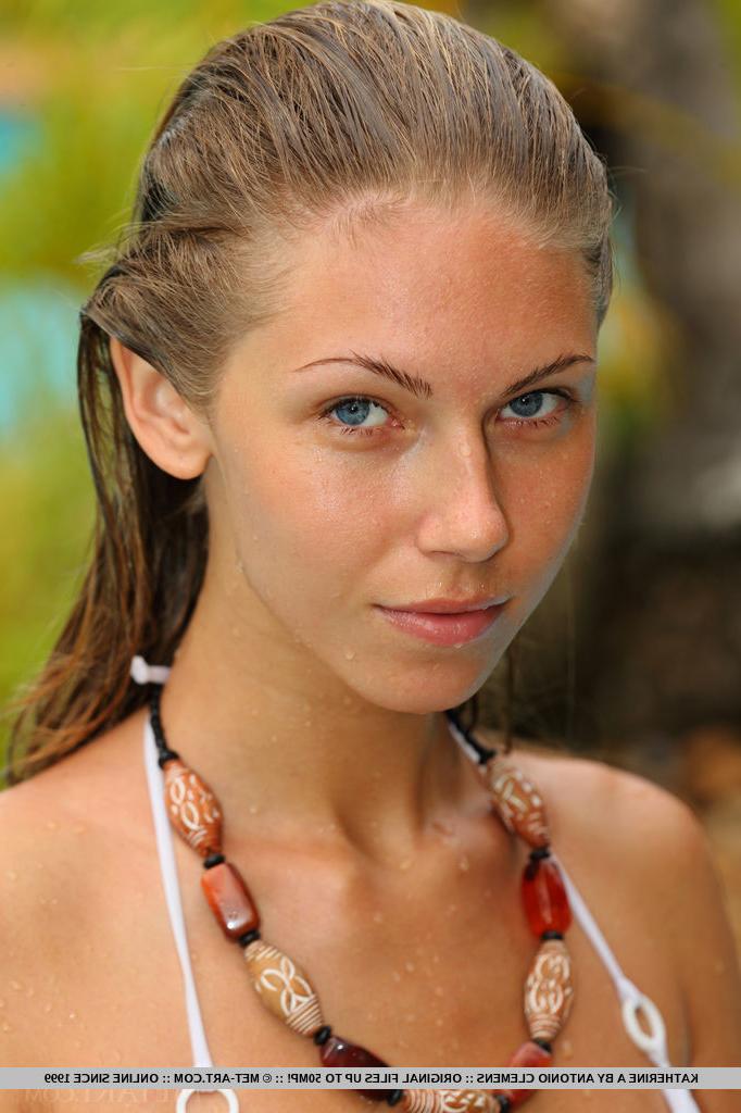 18P Wet teen babe Katherine A freeing small tits from bikini in swimming pool