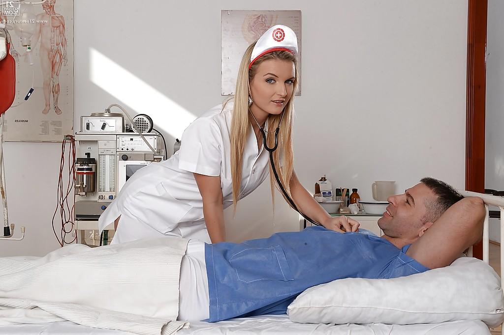 16P Blonde nurse Jemma Valentine riding cock and taking cum on face
