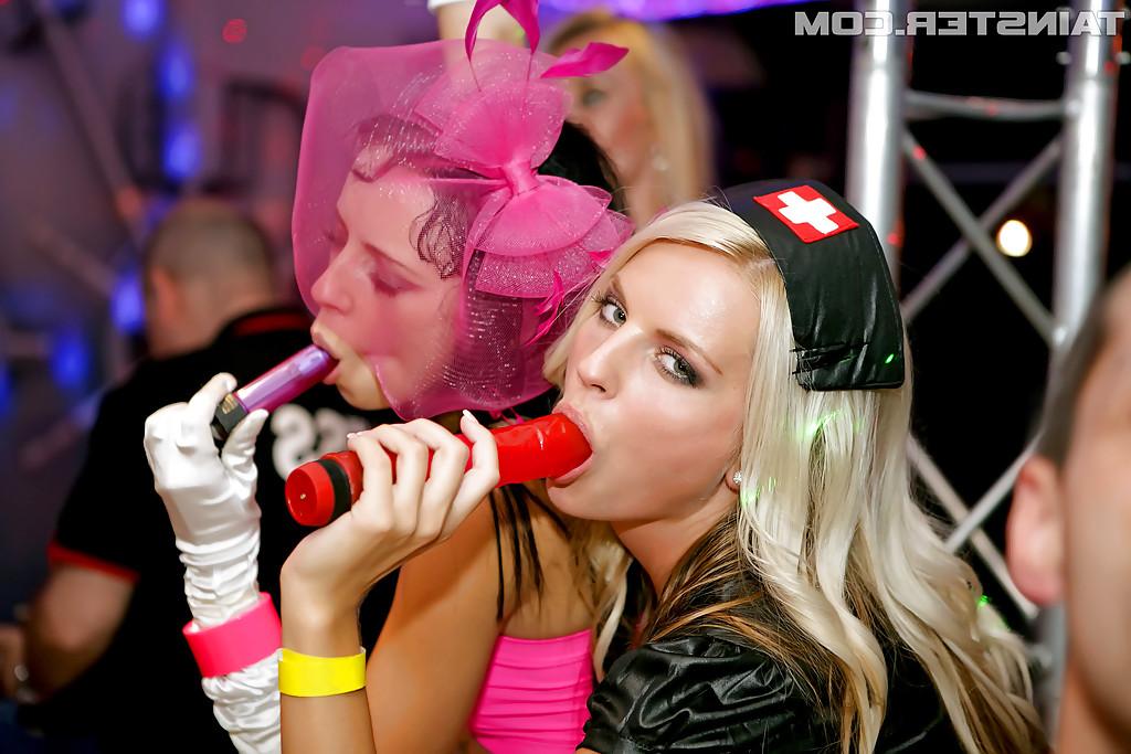 16P Sexy party chicks playing with their sex toys and hard male strippers' cocks