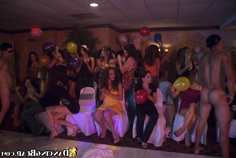16P Seductive babes frolic at the house party with malestripper