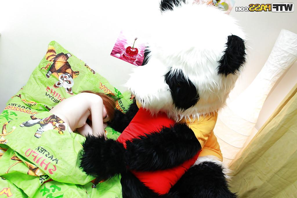 16P Horny teen gets facialized with fake cum after sex with her panda toy