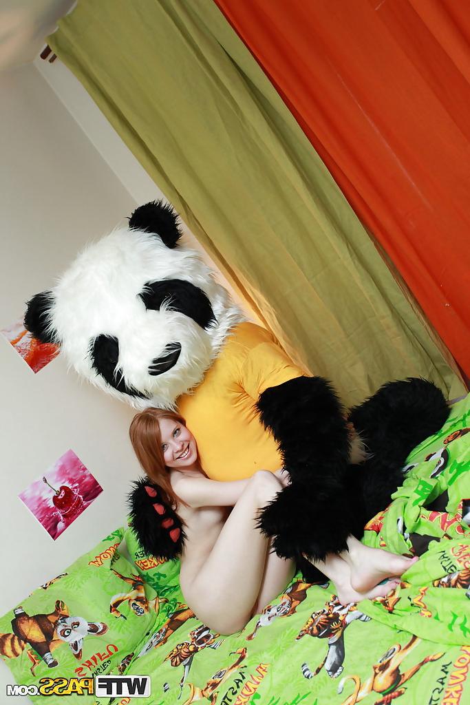 16P Horny teen gets facialized with fake cum after sex with her panda toy
