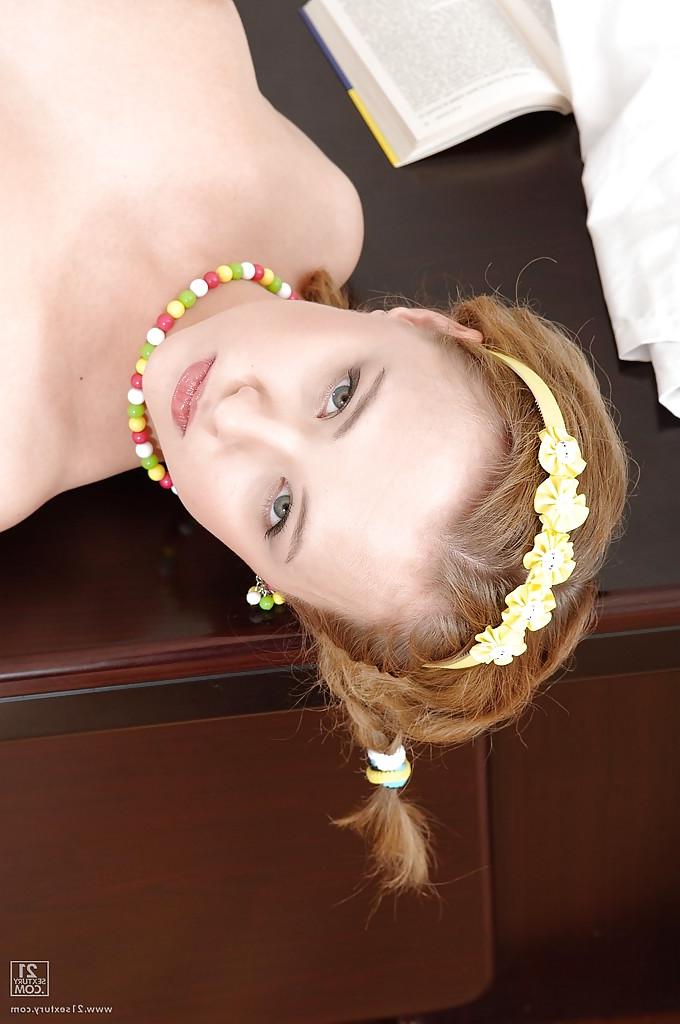 16P Pigtailed big-titted babe with nice face Lolly Moon is getting naked