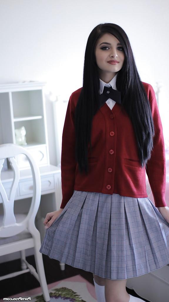 16P Naughty teen in school uniform Zoey Kush uncovering her tiny tits