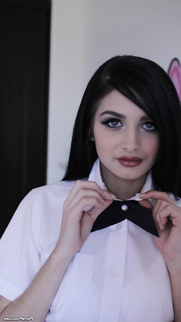 16P Naughty teen in school uniform Zoey Kush uncovering her tiny tits