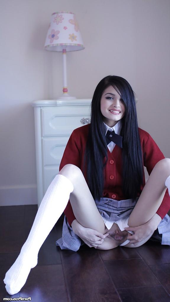 16P Naughty teen in school uniform Zoey Kush uncovering her tiny tits