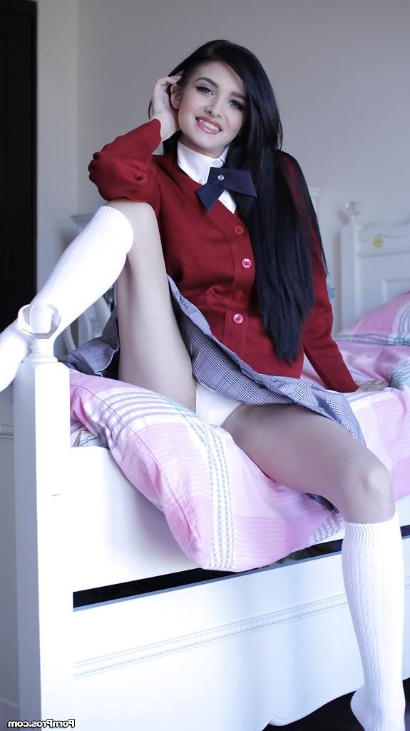 16P Naughty teen in school uniform Zoey Kush uncovering her tiny tits