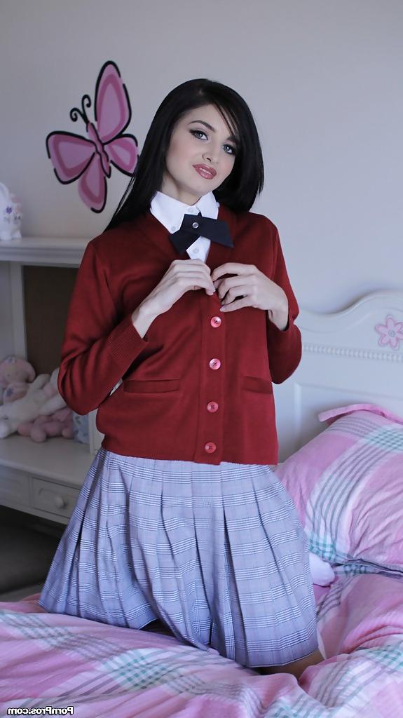 16P Naughty teen in school uniform Zoey Kush uncovering her tiny tits