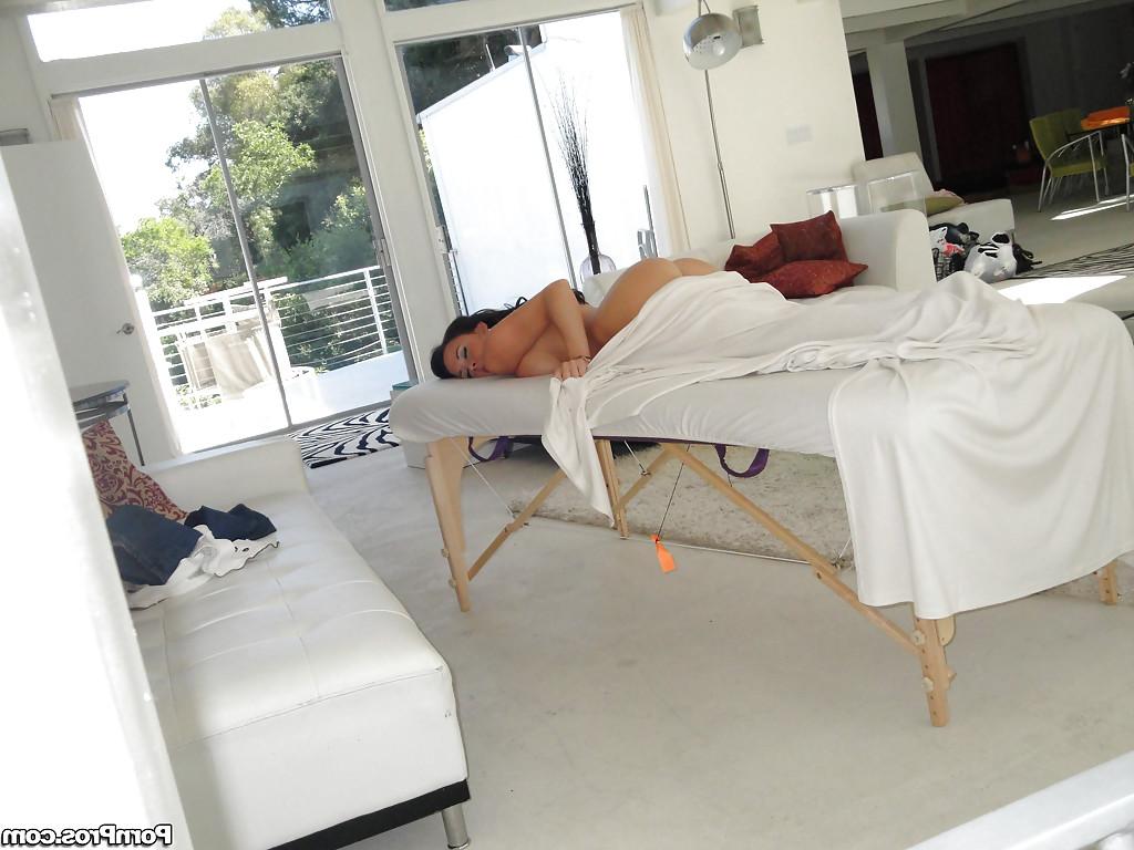 16P Stunning Chanel reveals her big boobs and shaved pussy on a massage table
