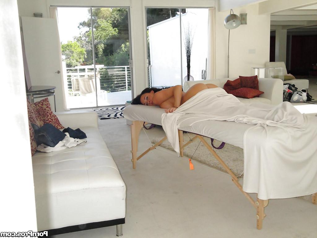 16P Stunning Chanel reveals her big boobs and shaved pussy on a massage table