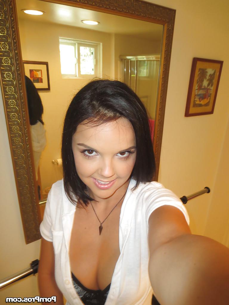 16P Brunette girlfriend Dillion Harper is doing self shots while undressing
