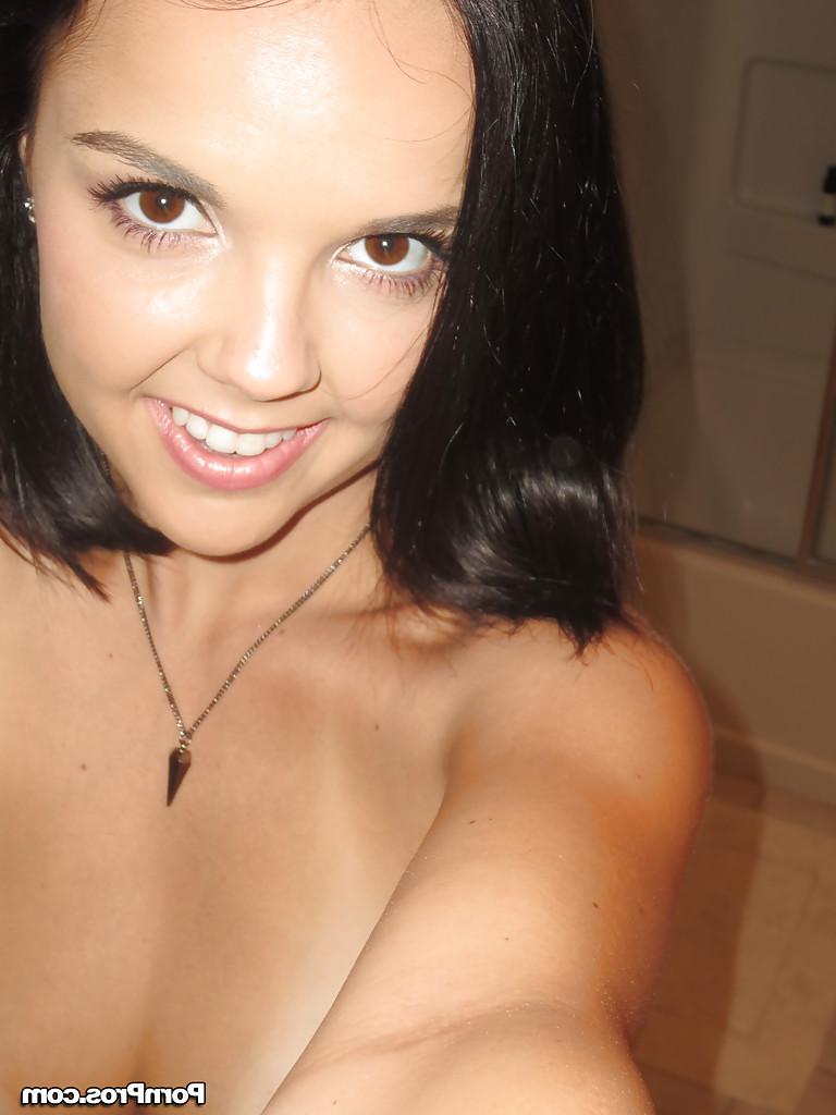 16P Brunette girlfriend Dillion Harper is doing self shots while undressing