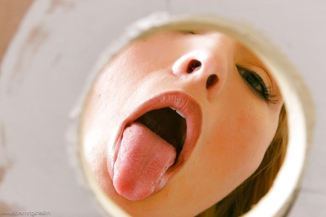 15P Blonde Krissy Lynn bares nice tits & eats cum in interracial gloryhole blowjob