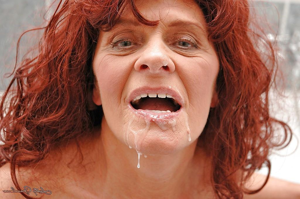 16P Lusty redhead granny sucks and fucks a hard cock in the bath
