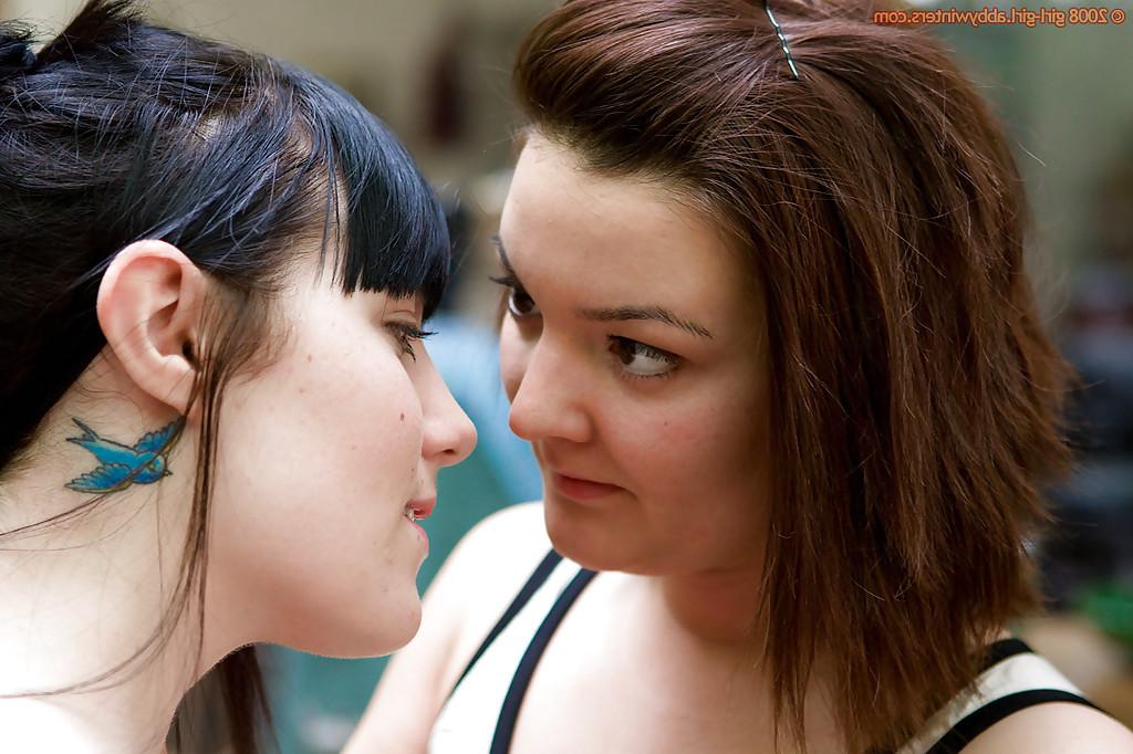 16P Coed lesbians Cassie and Keilyn sharing deep tongue kiss outdoors