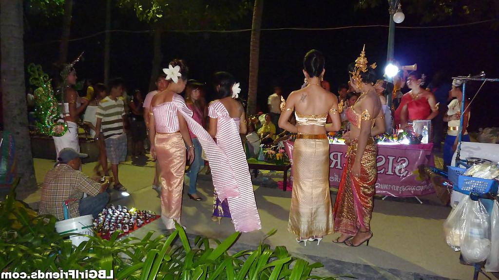 16P Cute and gorgeous Thai shemales posing outdoors in skirts and dresses