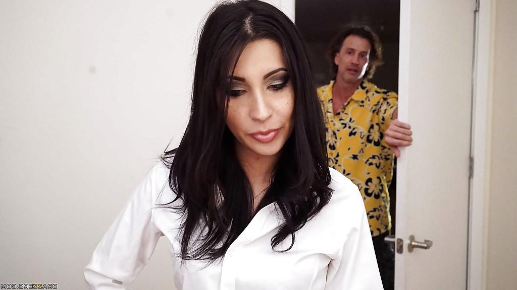 16P Hot brunette maid Jade Jentzen drips cum down chin after blowjob