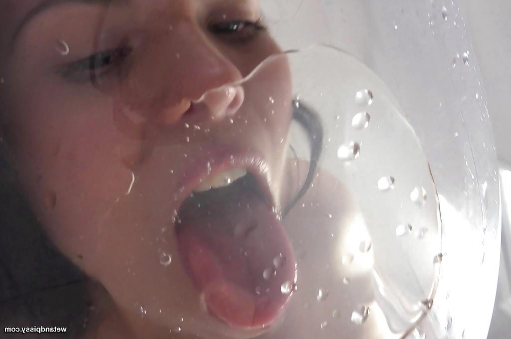 16P Brunette solo girl Ella Martin spreads cunt lips for piss and licks own pee