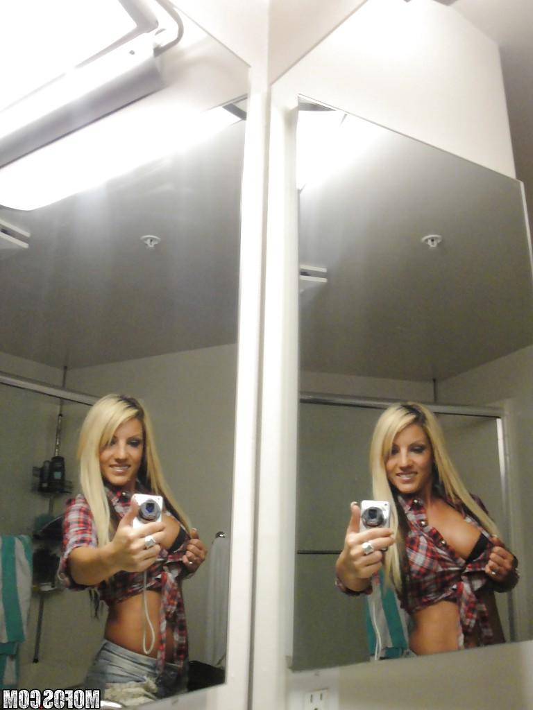 13P Perky blondie with piercing undressing and making selfies in the bath