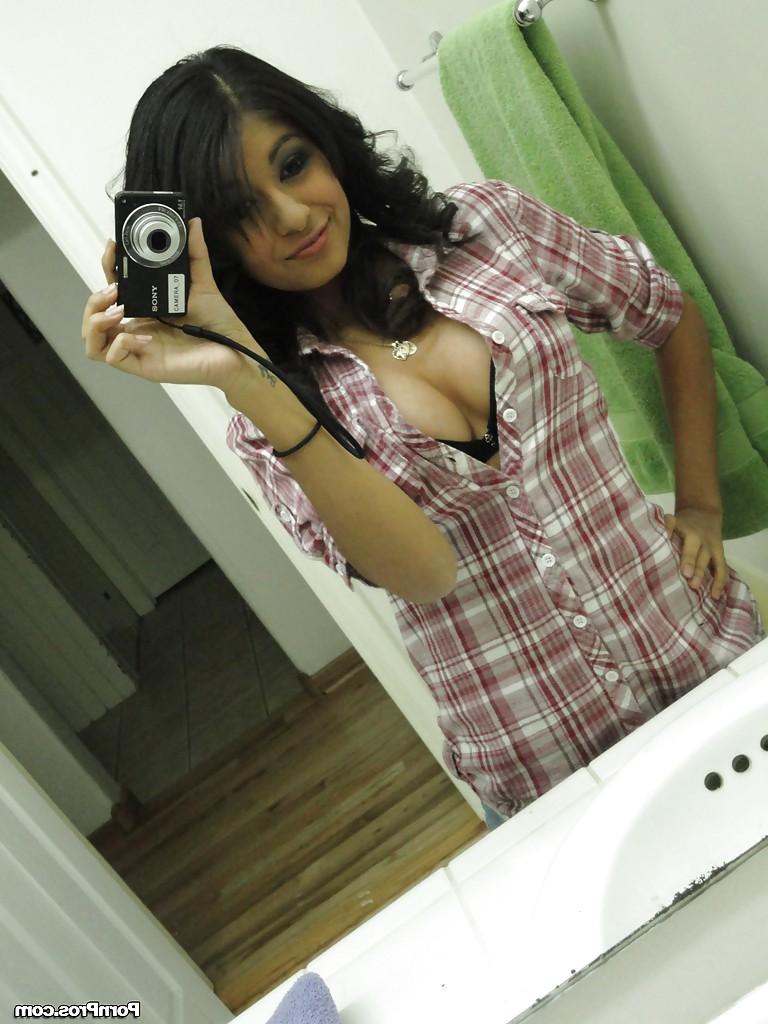 16P Busty Latina teen Ruby Reyes spreading her tight pussy after shower