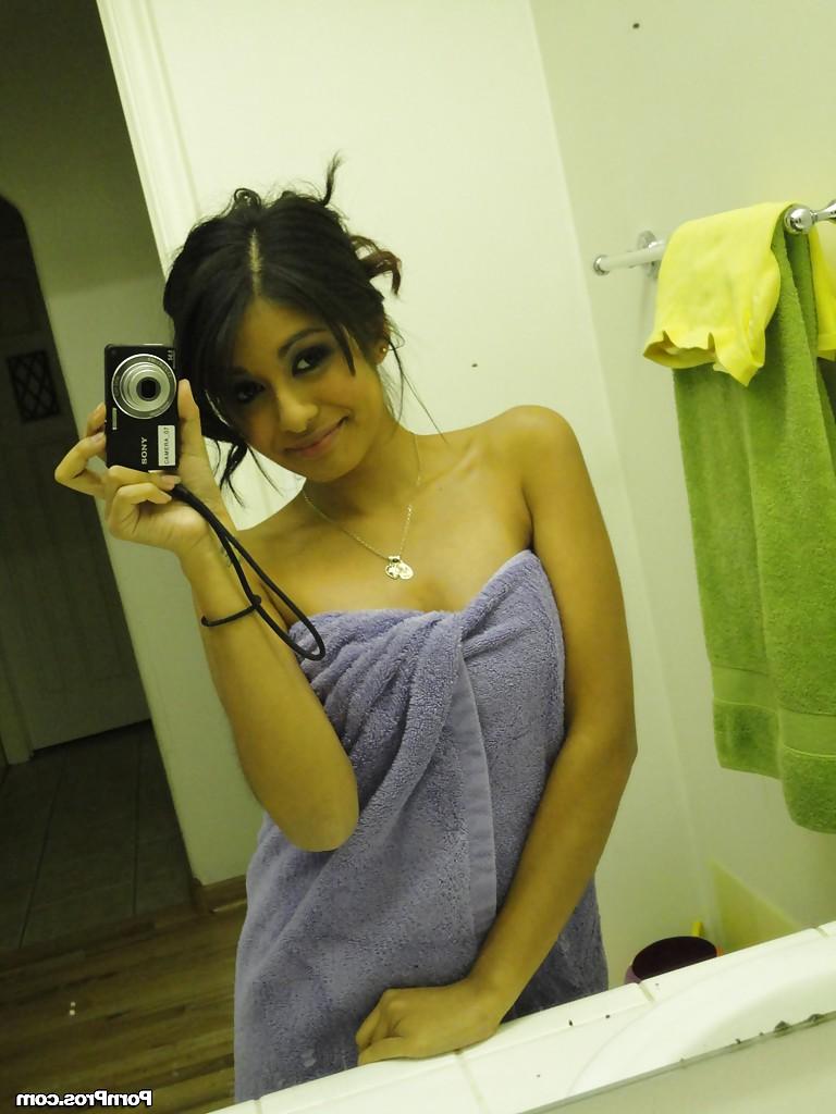 16P Busty Latina teen Ruby Reyes spreading her tight pussy after shower