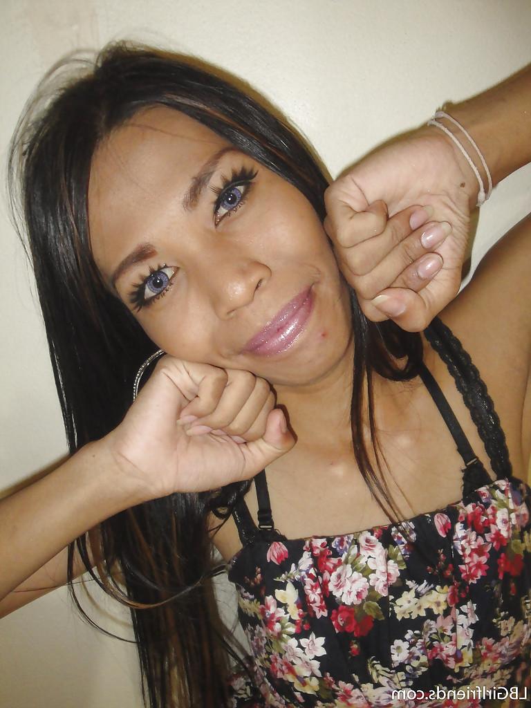 16P Cute teen Thai tranny Sara spreading her legs and playing with her cock