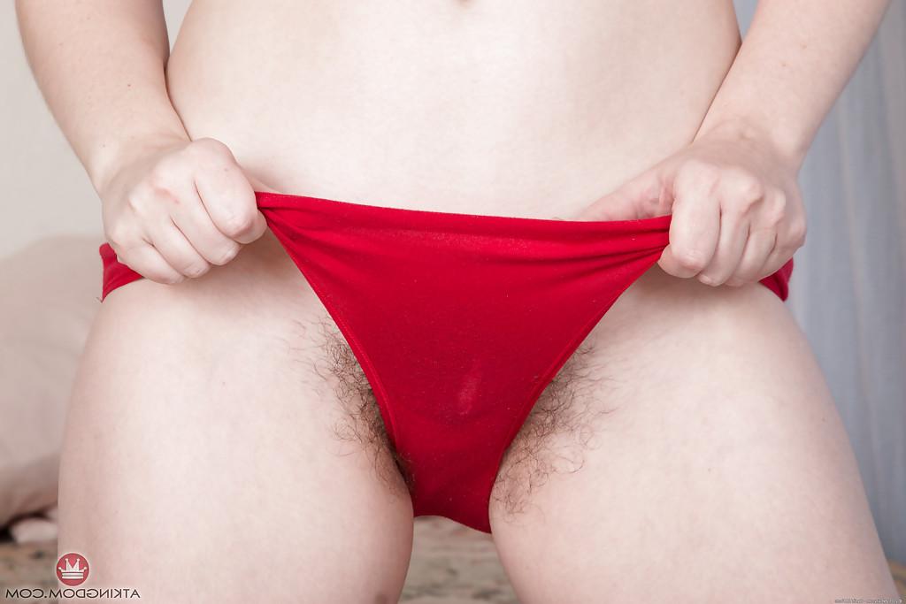 16P Solo girl Annabelle Lee sliding underwear aside to expose hairy MILF cunt