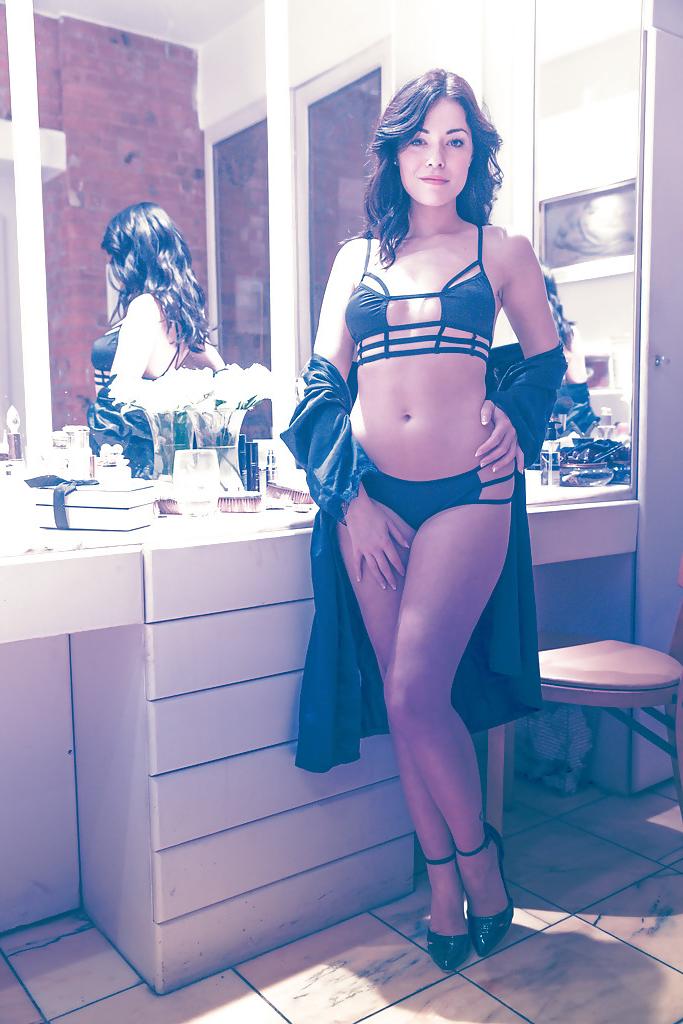 16P Sexy brunette model Ava Dalsush posing in sexy lingerie and high heels