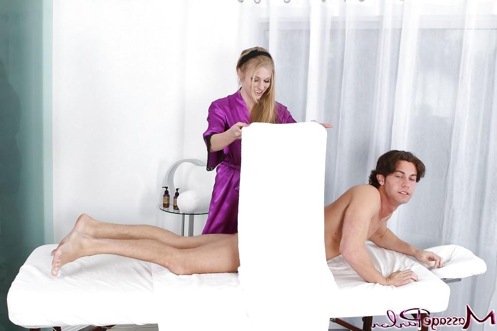 16P Blonde Avril Hall gives a stunning massage and blowjob to her boy