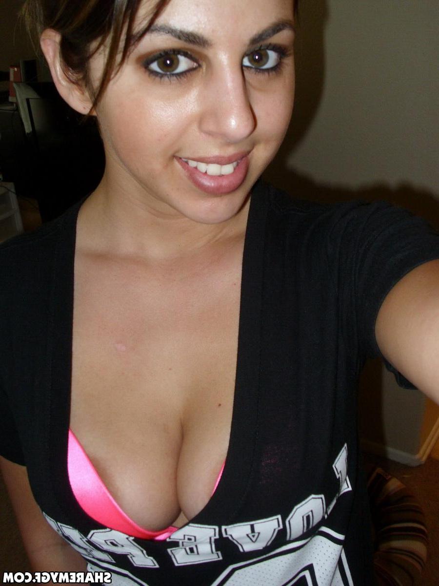 12P Cute girlfriend takes selfshot teasing pictures in her hot pink bra and lace booty shorts