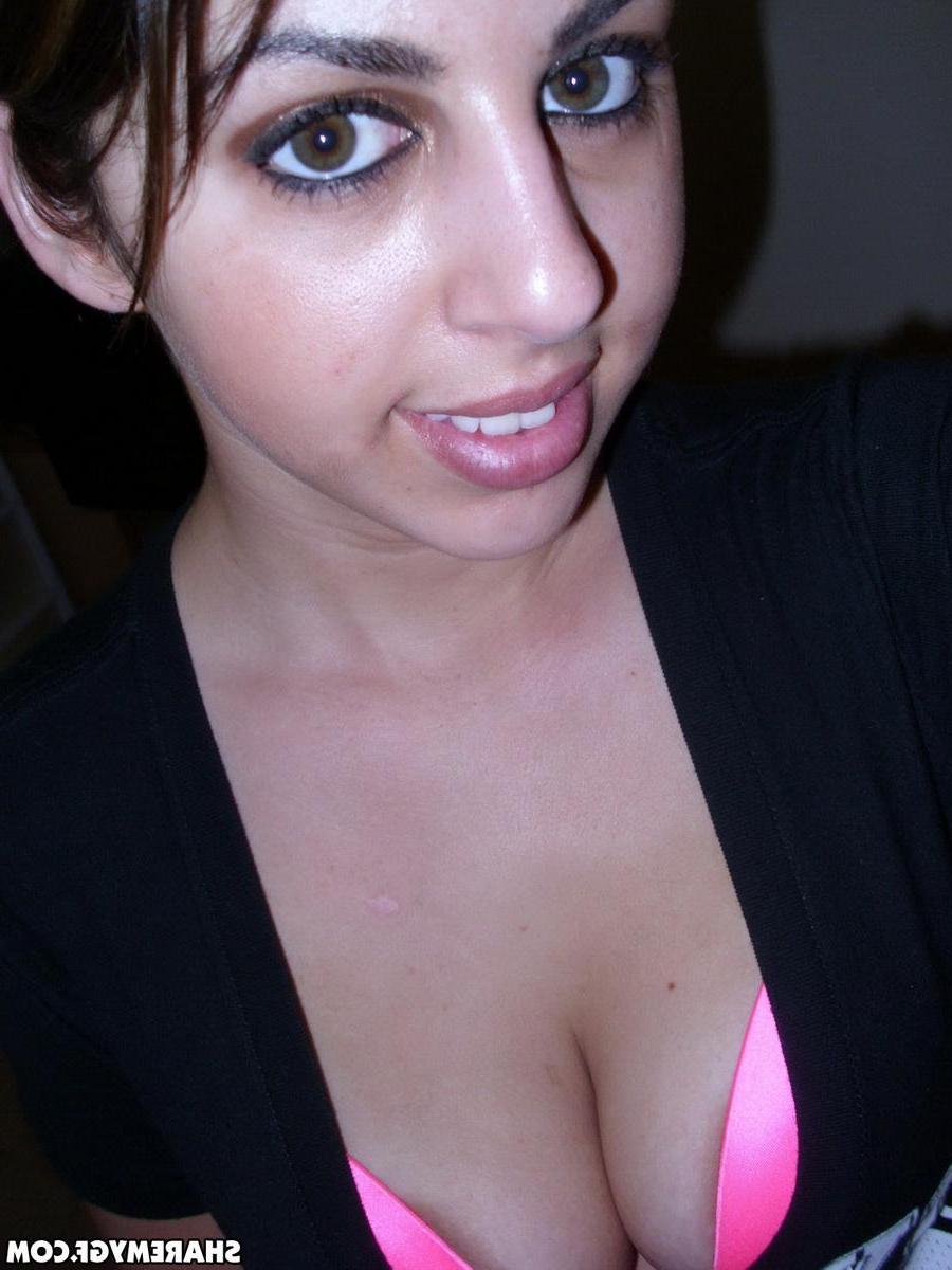 12P Cute girlfriend takes selfshot teasing pictures in her hot pink bra and lace booty shorts