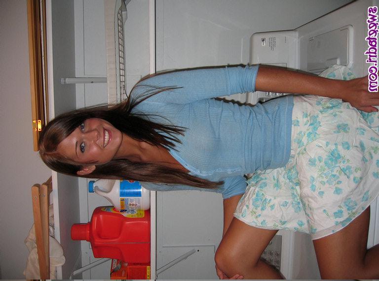 16P Sweet Adri shows you her panties and titties in the laundry room