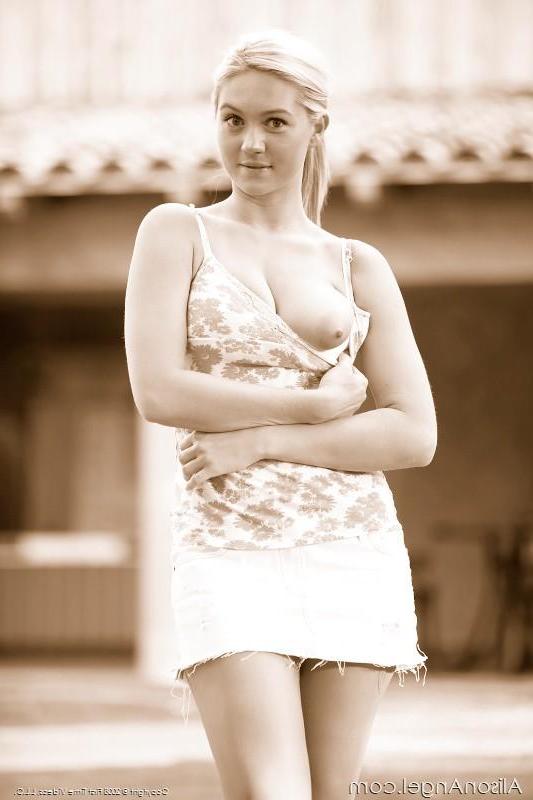 16P Pictures of teen porn girl Alison Angel showing you what's up her skirt