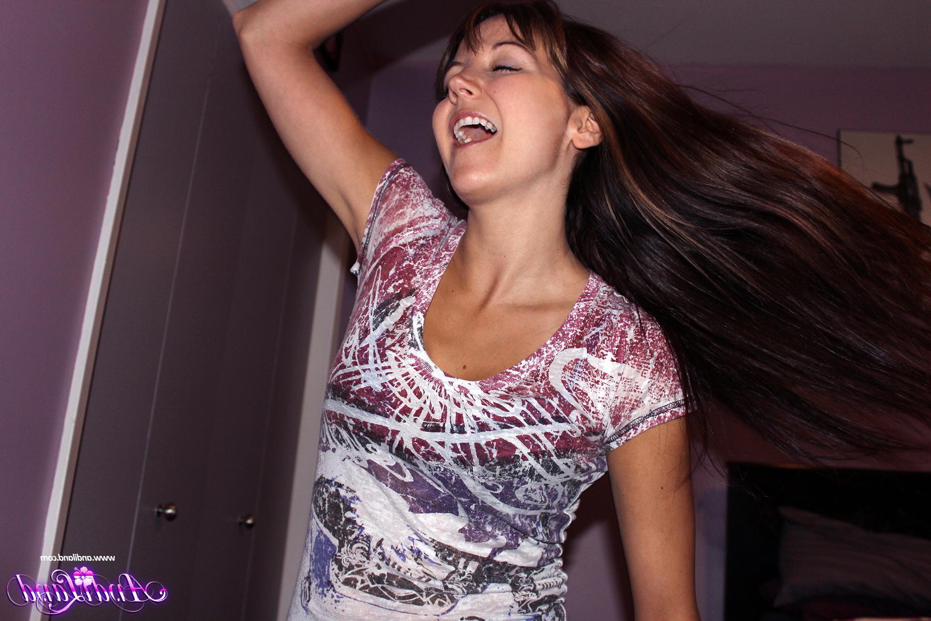 15P Andi Land strips while dancing in her room