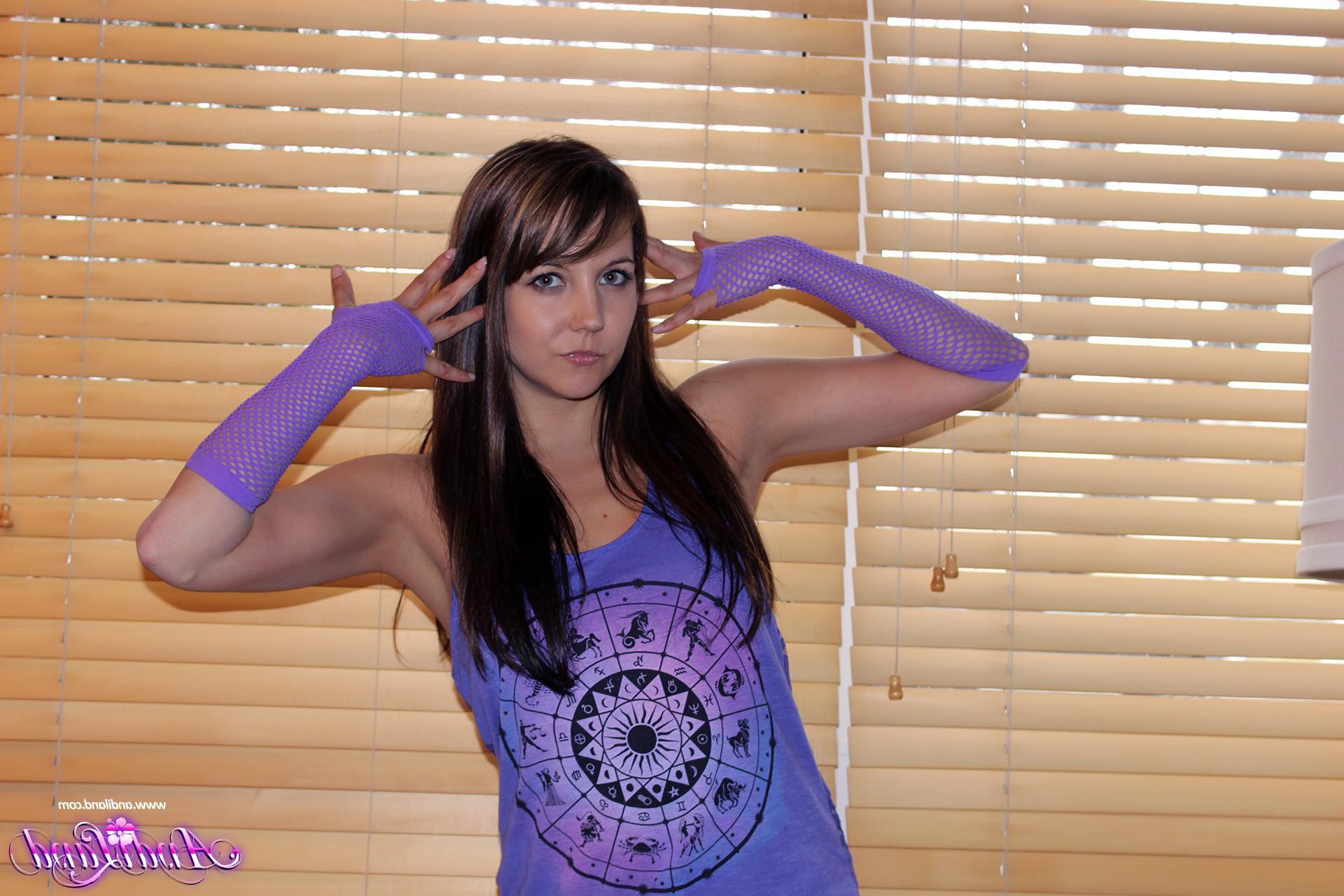 15P Teen hottie Andi Land slides down her panties in the living room