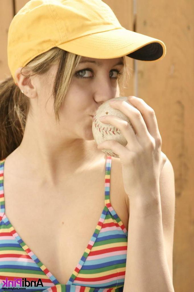 15P Pictures of Andi Pink playing baseball in her bikini