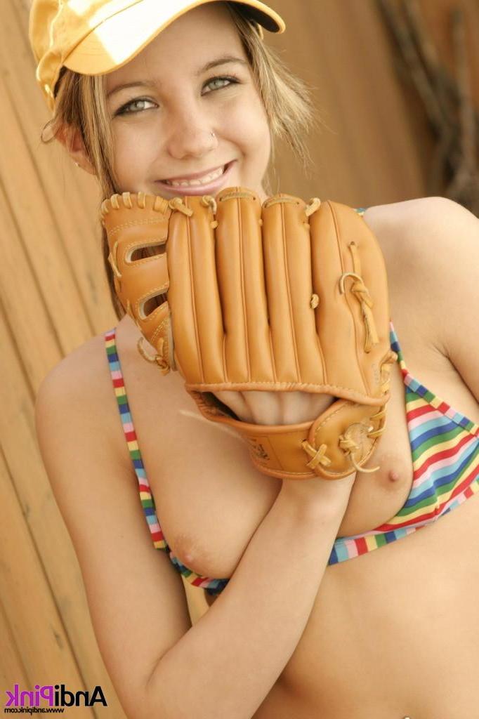 15P Pictures of Andi Pink playing baseball in her bikini