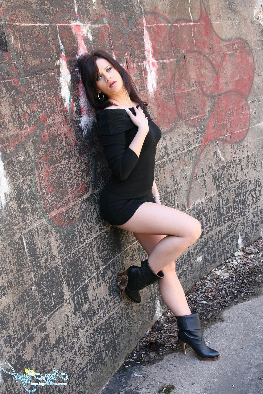 16P Pictures of Ann Angel being a cock tease outside