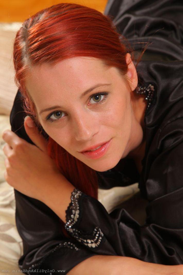 16P Redhead beauty Ariel teases in her silky lingerie in bed