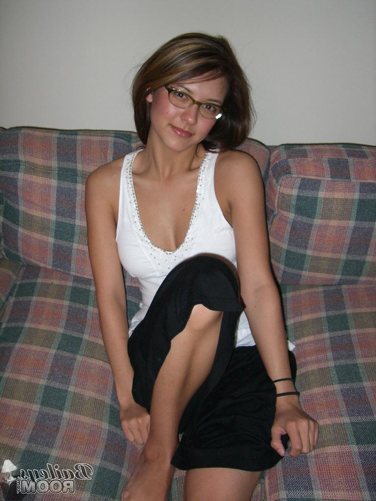 15P Pictures of teen Bailey's Room teasing in glasses and panties