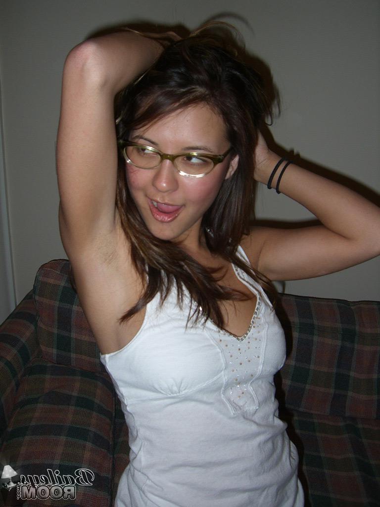 15P Pictures of teen Bailey's Room teasing in glasses and panties