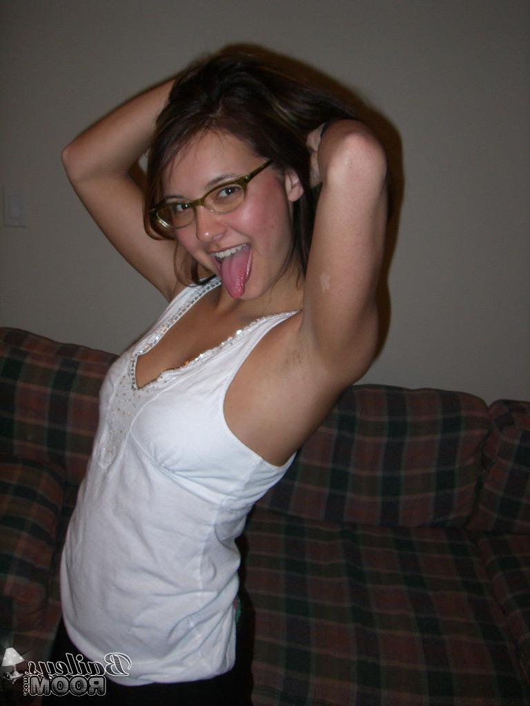 15P Pictures of teen Bailey's Room teasing in glasses and panties