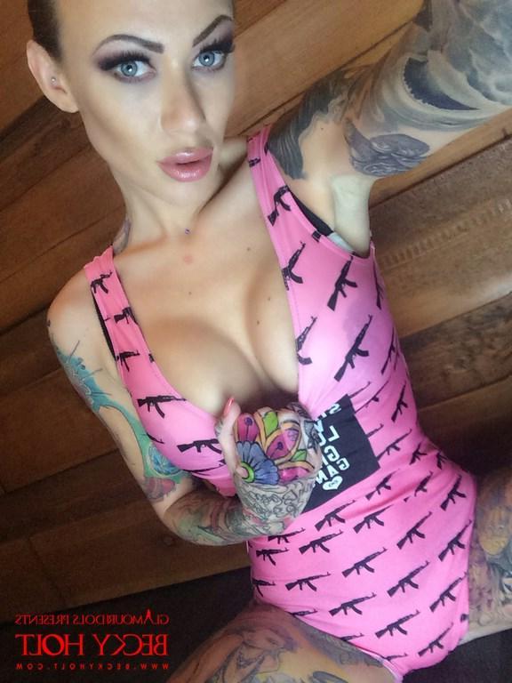 12P Becky Holt at home in her pink bodysuit and sexy lingerie