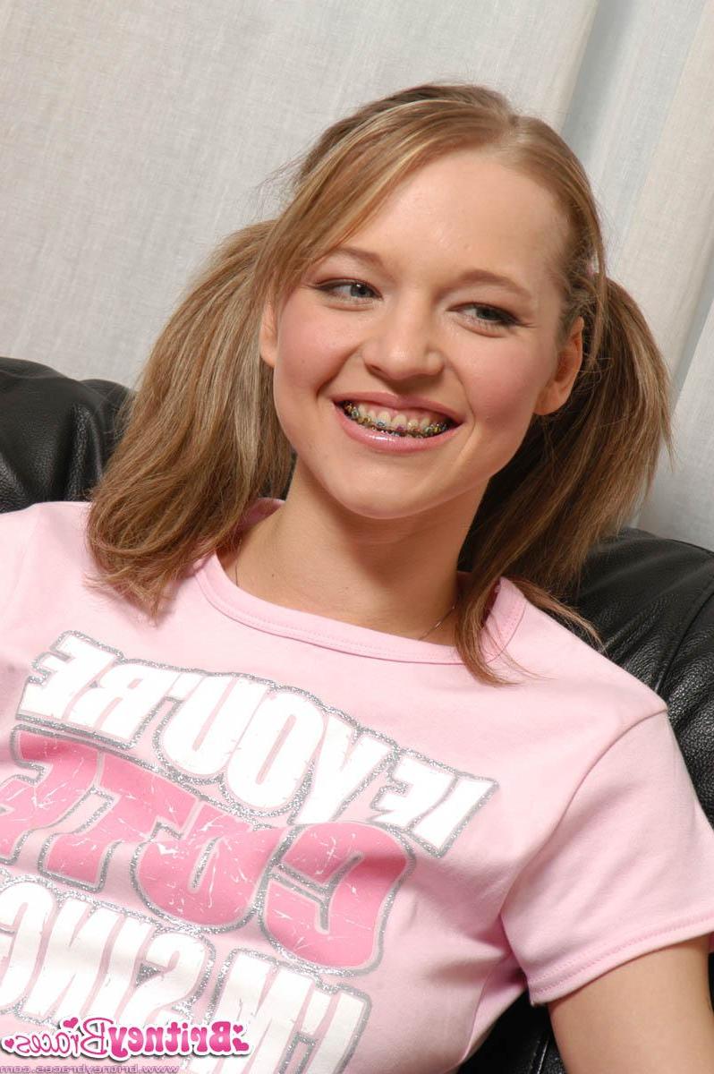 15P Pictures of Britney Braces playing with a dildo