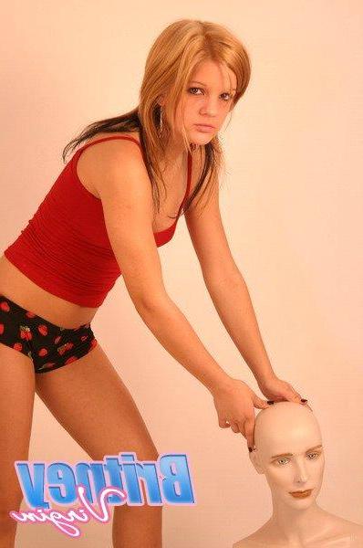 16P Pictures of teen Britney Virgin teasing with a mannequin