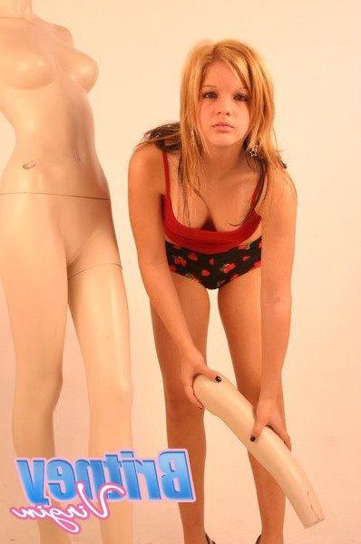 16P Pictures of teen Britney Virgin teasing with a mannequin