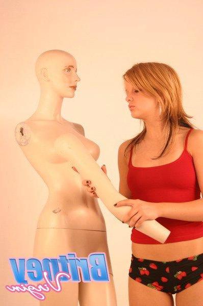 16P Pictures of teen Britney Virgin teasing with a mannequin