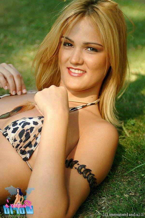 15P Christina unties her leopard bikini and shows off her perky small tits